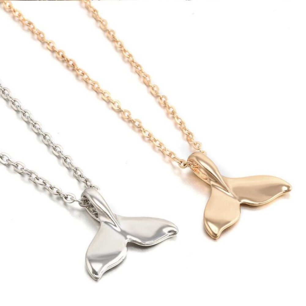 2/Pack Gold & Silver Whale Tail Necklace for Her and Him/ Statement necklace, La